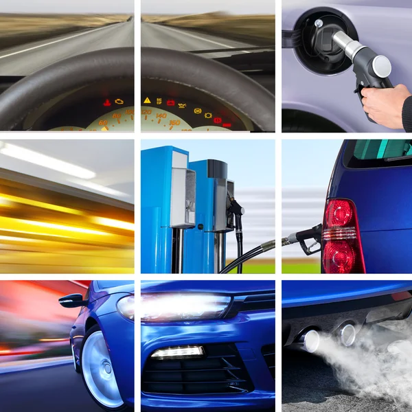 Collage Dettagli Interni Dell Auto Attributi Trasporto — Foto Stock