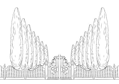 Gate and trees clipart