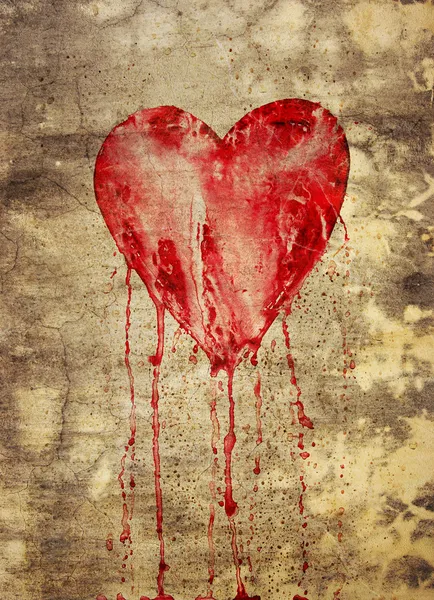 Σπασμένα και αιμορραγία καρδιά στον τοίχο — Φωτογραφία Αρχείου