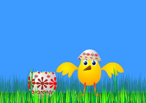 Velikonoční vajíčko a kuřecí - vektor — Stockový vektor