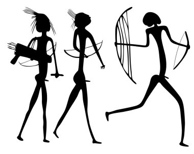 Primitive figures looks like cave painting - primitive art - warriors clipart