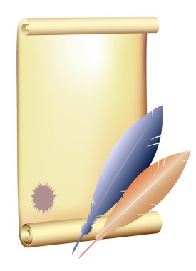 Vector illustration of the old scroll with quill clipart