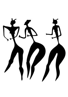 Three women - primitive art - vector clipart