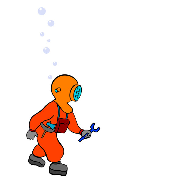 Мультфильм иллюстрация глубоководного дайвера - вектор
