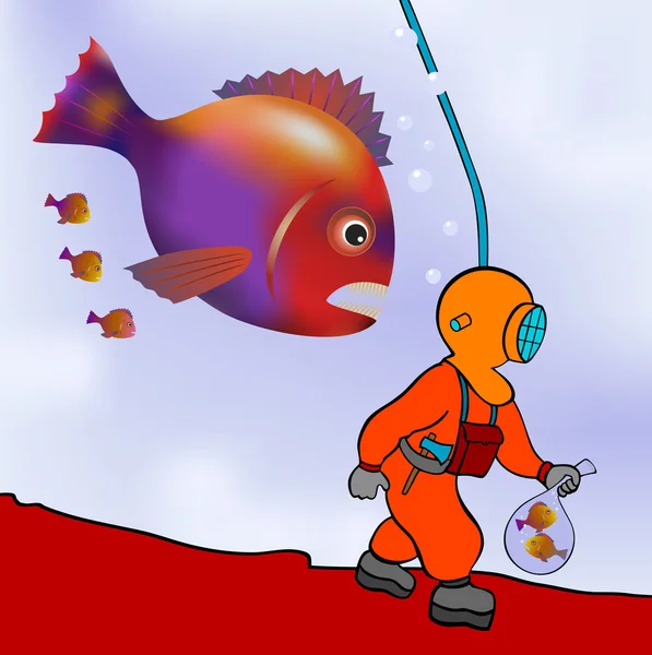 Plongeur sur le rôdeur - vecteur — Image vectorielle