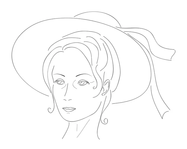 手の帽子の女性の描き下ろしイラスト — ストックベクタ