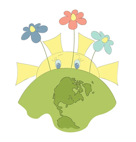 Terre Verte Avec Soleil Fleurs — Image vectorielle