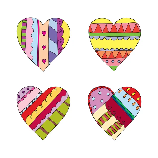 Corações coloridos desenhados à mão —  Vetores de Stock
