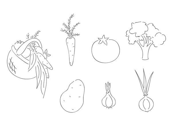 Hand Drawn Vegetables Uncolored Isolated — Stock Vector