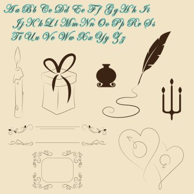 Vintage elements and font clipart