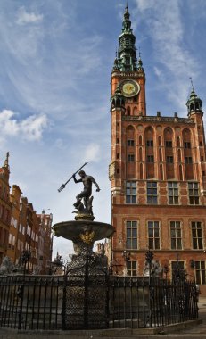 Neptune and city hall in Gdansk clipart