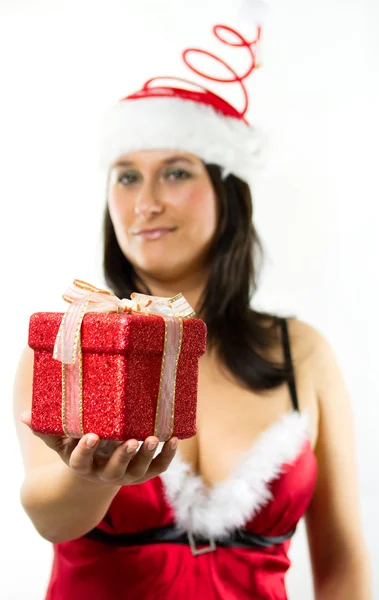 Christmas gift from beauty santa — Stock Photo, Image