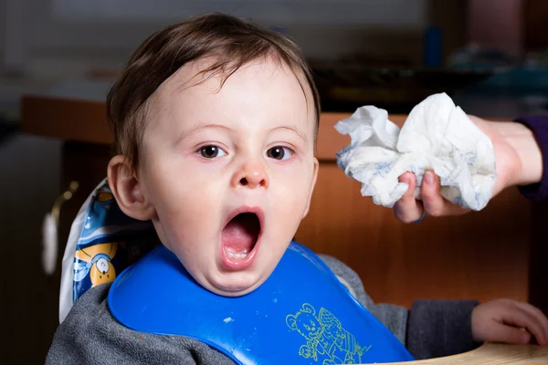 Yawning one year old baby boy — Stock Photo, Image