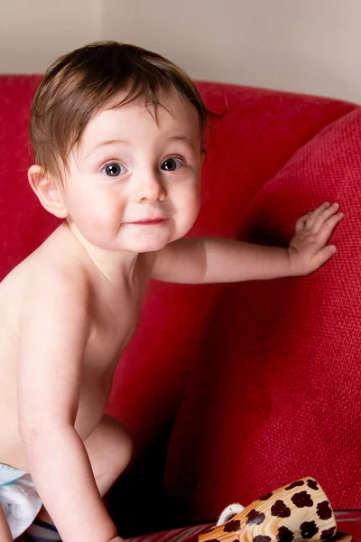 Naked baby boy in diaper — Stock Photo, Image
