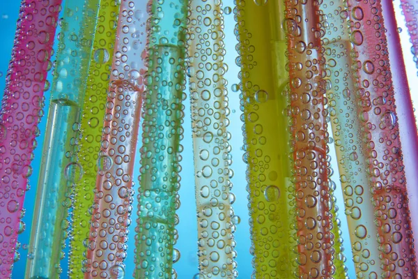 Straw Bubbles Blue Background — Stock Photo, Image