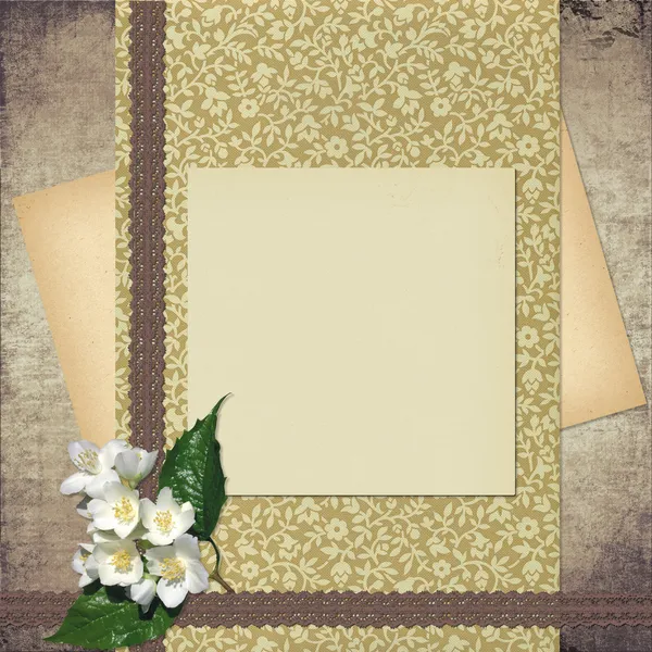 Весільна листівка для привітання або запрошення з ретро папером і квіткою — стокове фото