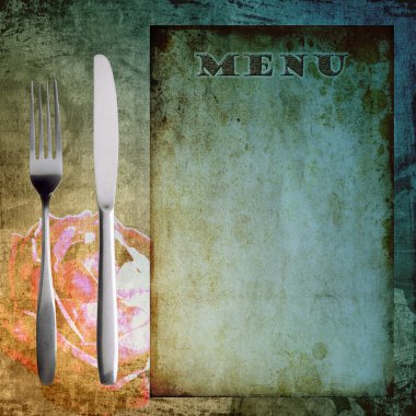 Old style vintage menu with fork and knife clipart