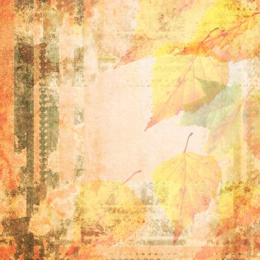 Grunge floral background with autumn leaves, space for text or image clipart