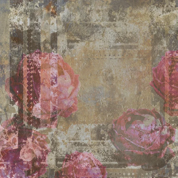 Imagens compostas de rosas e texturas grunhidas em rosa — Fotografia de Stock