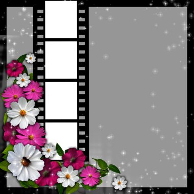 Page layout photo album with flowers and filmstrip clipart