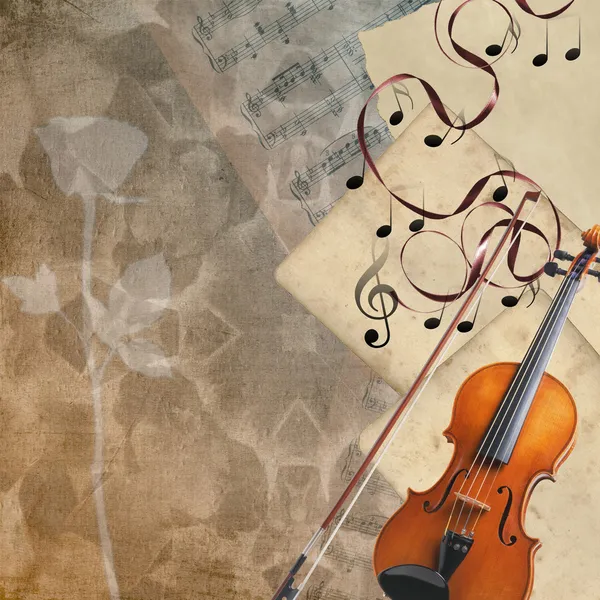 Viool, rose en bladmuziek — Stockfoto