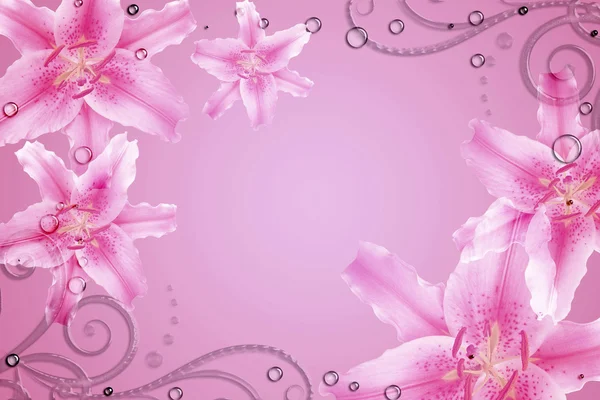 Fondo abstracto con flores rosadas, perlas — Foto de Stock
