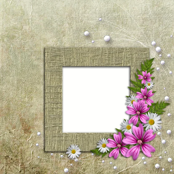 Vecchio sfondo carta da parati con cornice e angolo fiori — Foto Stock