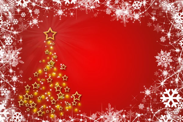 Julgran med stjärnor på röd bakgrund — Stockfoto