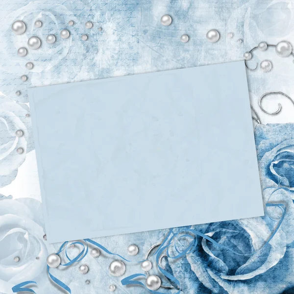 Wedding card with roses in blue — Stock Photo, Image