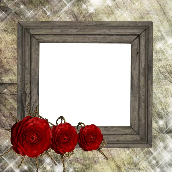 Floral wood frame — Stock Photo, Image