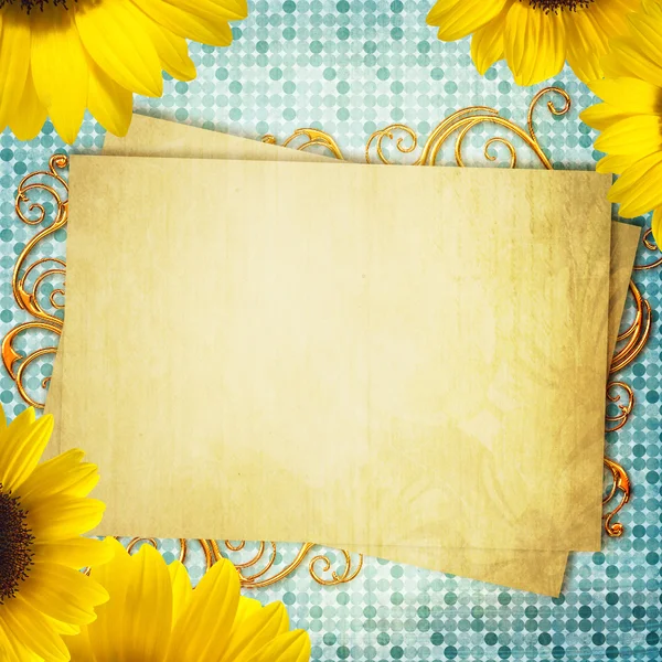 Grußkarte mit Sonnenblumen — Stockfoto