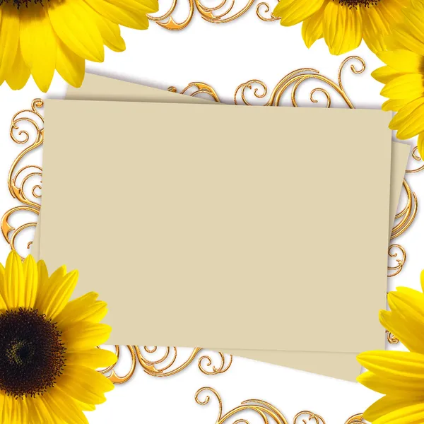 Greeting card with bunch of sunflowers — Stock Photo, Image