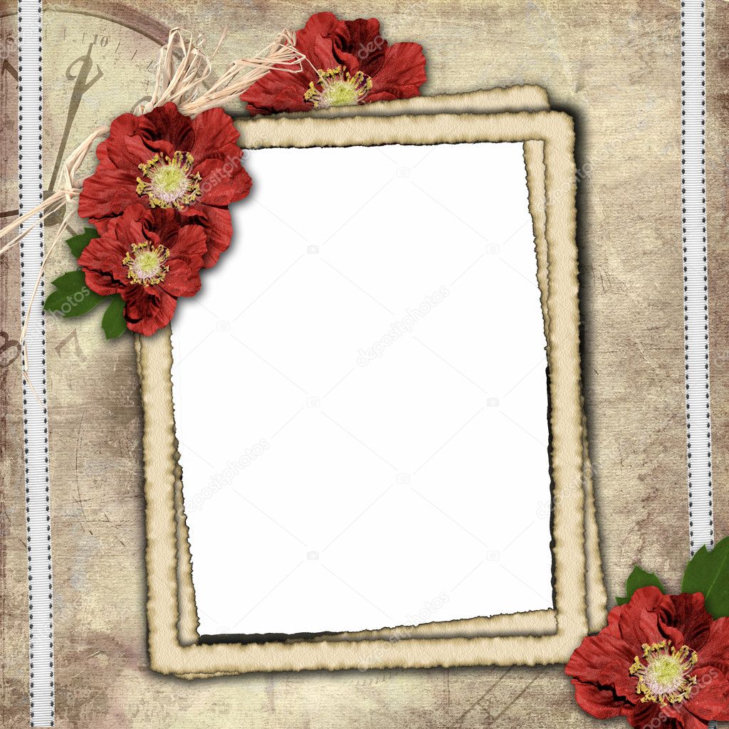 Vintage background with frame for photo and flower composition