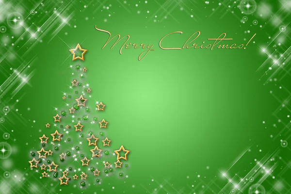 Cartão de árvore de Natal com estrelas no verde — Fotografia de Stock