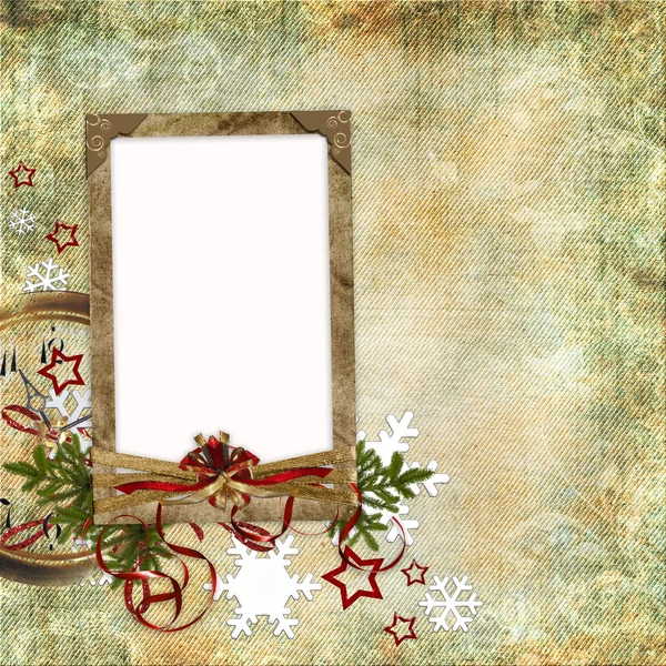 Χριστουγεννιάτικη κάρτα σε αρχαίο στυλ για μια φωτογραφία, συγχαρητήρια και — Φωτογραφία Αρχείου
