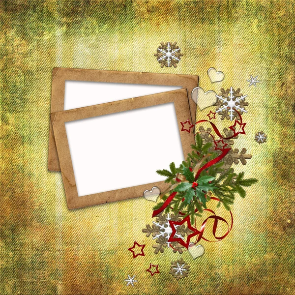 La tarjeta navideña en el estilo antiguo para la foto, las felicitaciones y — Foto de Stock