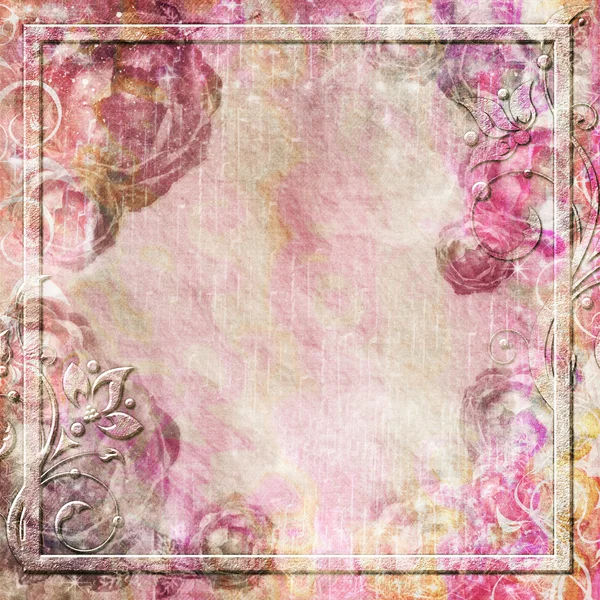 Vintage sfondo con rose e bordo vortice — Foto Stock