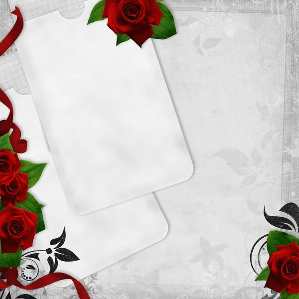 Romantico sfondo vintage con rose rosse e cuori (1 di set — Foto Stock