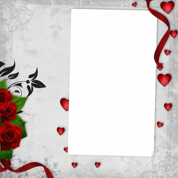 Romantische Vintage Hintergrund Mit Roten Rosen Band Platz Für Text — Stockfoto
