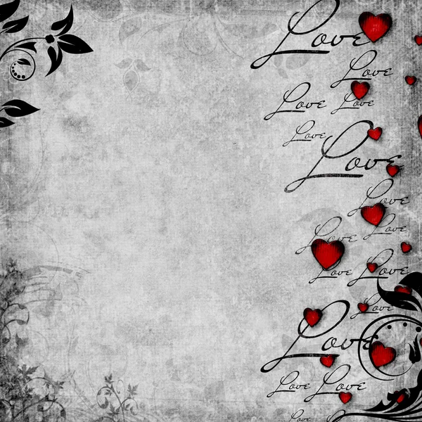 Romantische vintage achtergrond met rode harten en tekst liefde (1 van — Stockfoto