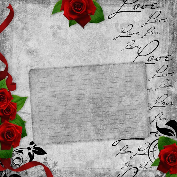 Романтический винтажный фон с красными розами — стоковое фото