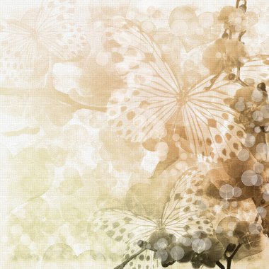 Butterflies and orchids flowers beige background ( 1 of set) clipart