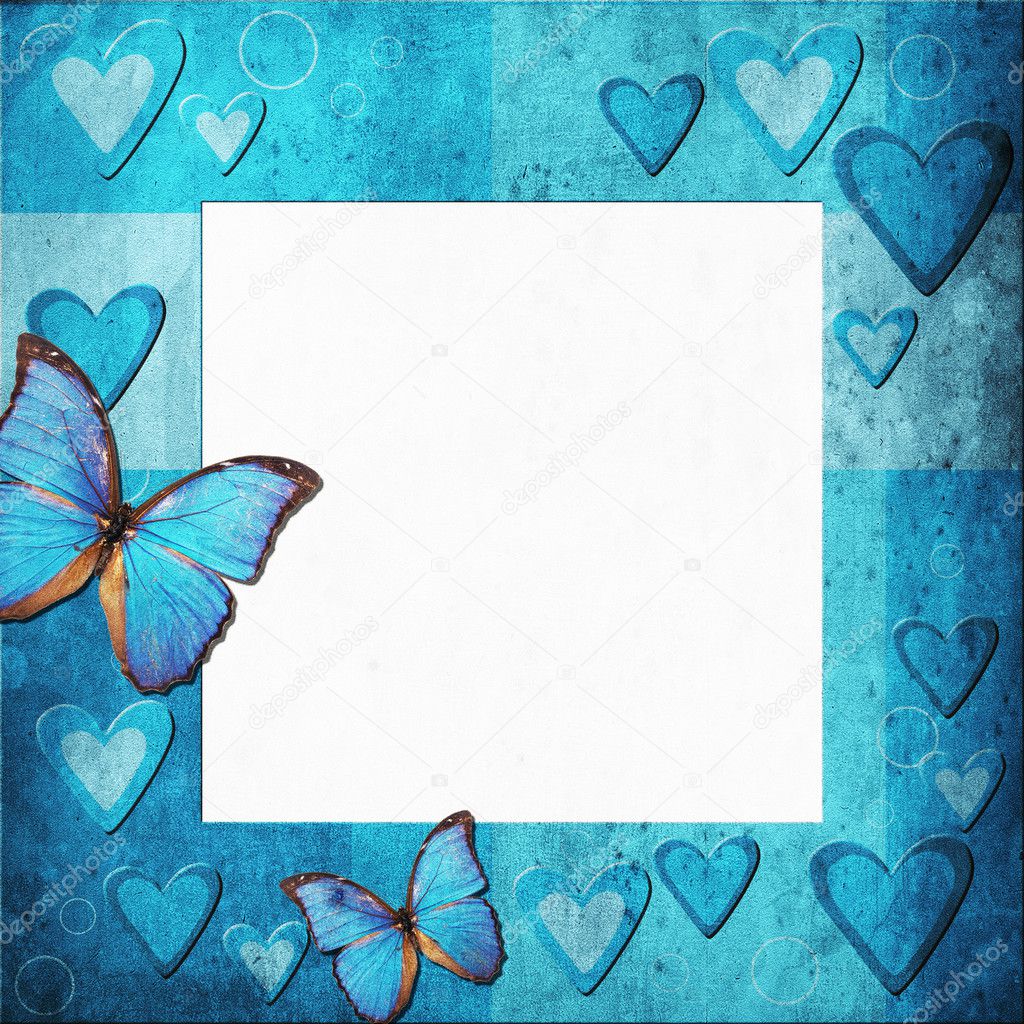 Blue grange frame with hearts for design