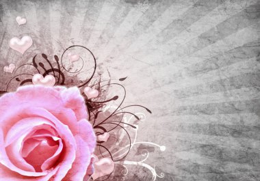 Grunge retro background with rose clipart