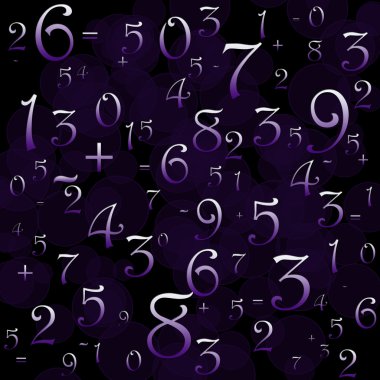 Maths numbers and signs on violet background clipart