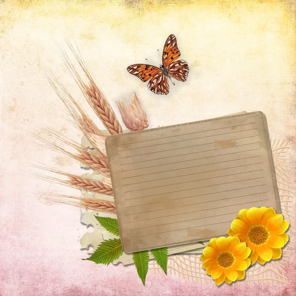 招待状やお祝いの花と蝶のヴィンテージのカード — ストック写真