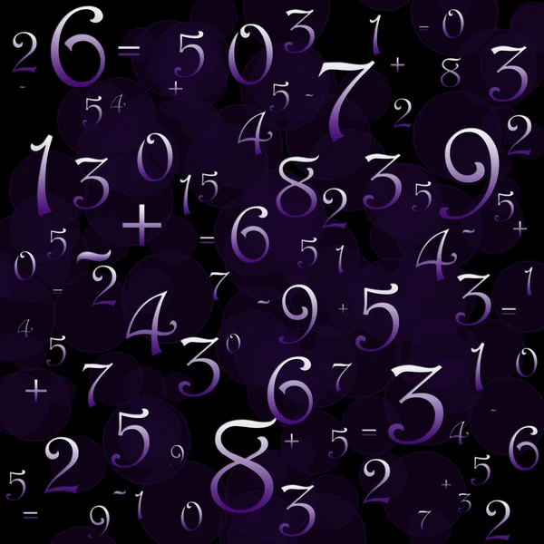 数学数字和紫罗兰色背景上的迹象 — 图库照片