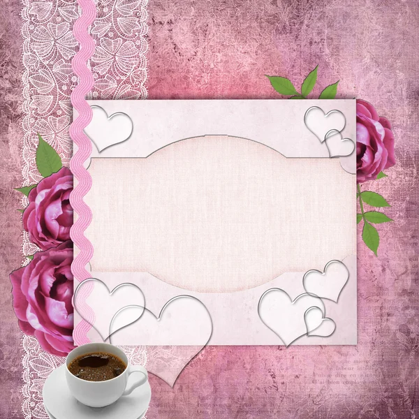 Kaart voor heilwens of uitnodiging met roze rozen — Stockfoto