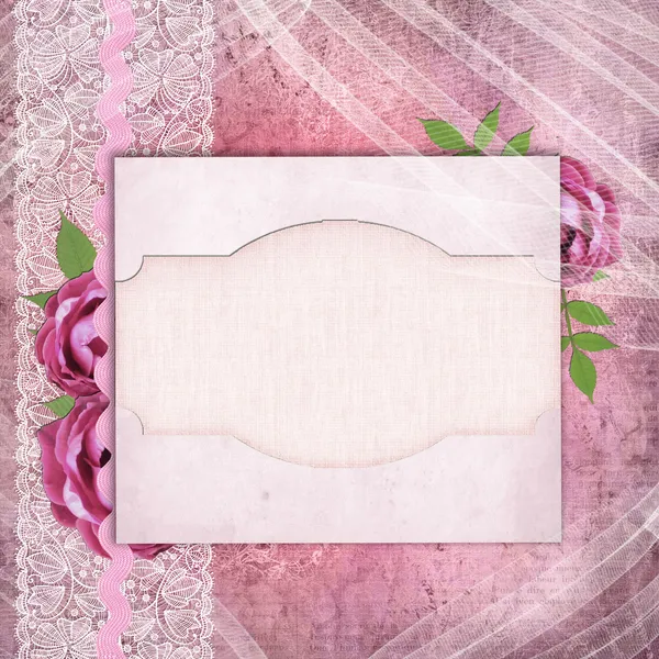 Tarjeta de felicitación o invitación con rosas rosadas — Foto de Stock