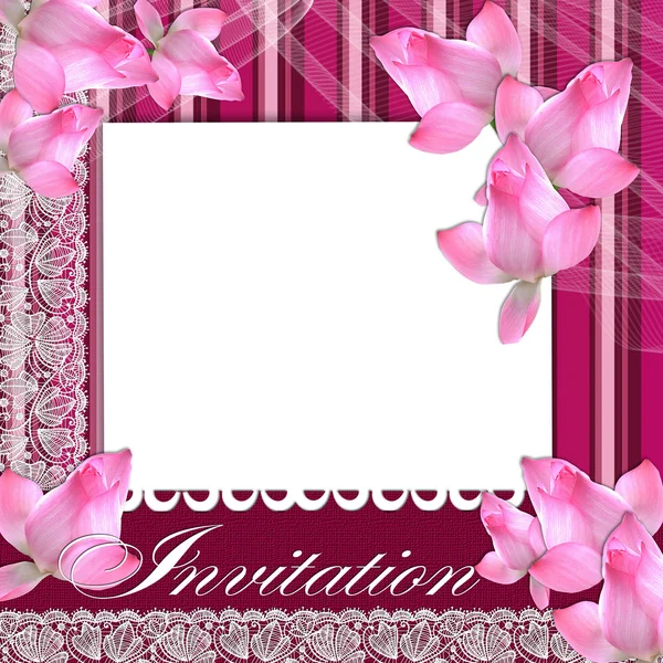Cartão de convite com cadarço e orquídea — Fotografia de Stock